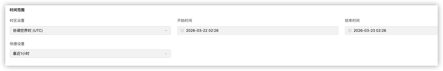 时间范围：时区、快捷设置与开始、结束时间